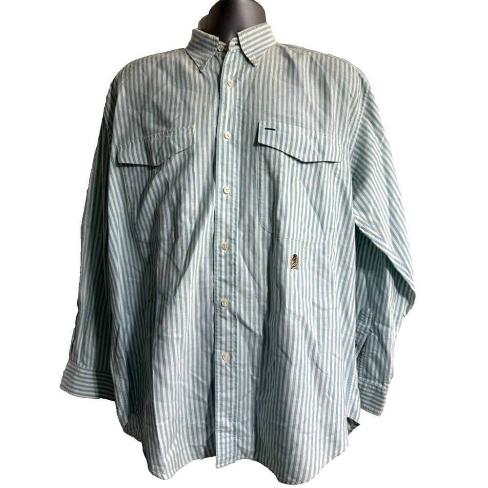 Tommy Hilfiger Mens Casual Button Down‎ Shirt Size M Blue White Striped Collared